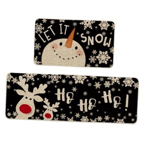 Snowman Deer Let It Snow Snowflake Christmas Kitchen Mats Set of 2, Winter