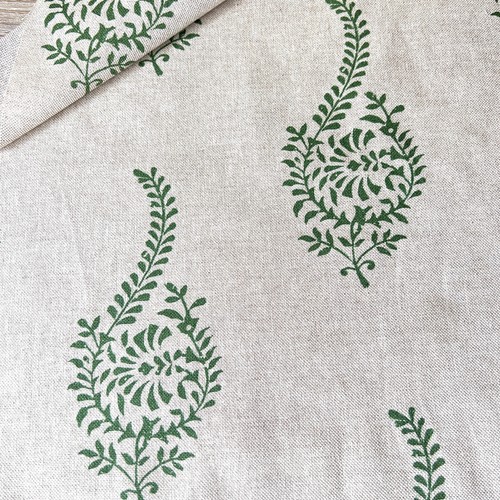 1315.HUMBER LINEN LOOK GREEN block print 100% Cotton Fabric. Price per 1/2 metre - Picture 1 of 9