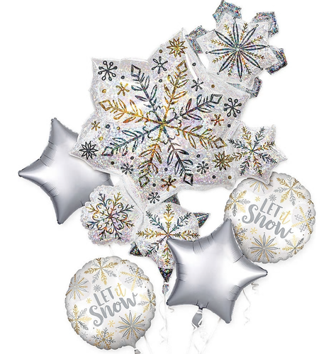 Christmas Snowflake Balloon Bouquet LET IT SNOW Frozen Winter Party Decoration - Picture 3 of 5