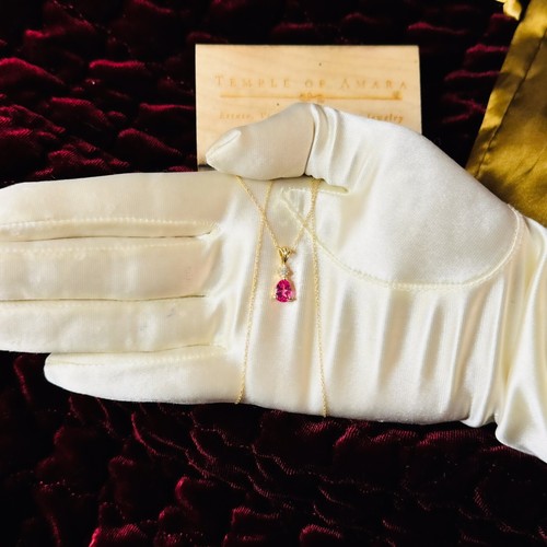 VINTAGE- 10K Gold -Pink Sapphire & Diamond Necklace-18"- 1.5CTTW -Pear Cut -1.1g - Picture 5 of 24