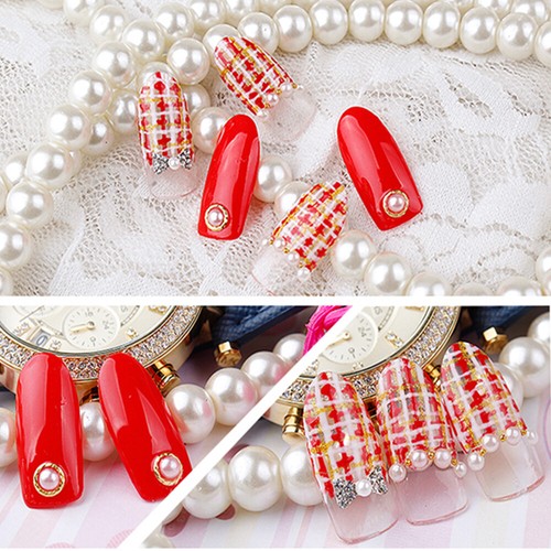 Beige Nail Beads Pearls Nail Art Decorations 3D Nail Rhinestones Manicure Tools - Picture 8 of 12