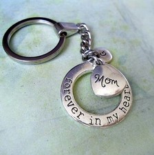 Mom Keychain - Forever in My Heart with Letter Charm  Great Mother Gift