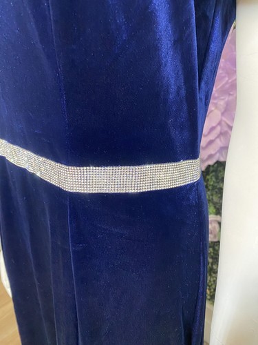 Royal Queen Collection Blue Velvet ALine Long Dress Court Train W Rhinestones 12 - Picture 4 of 20