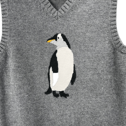 Janie and Jack penguin knit sleeveless sweater vest Size 5 grey - Picture 2 of 5