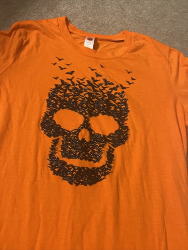 Halloween Orange Skull T-Shirt Glitter Bats Long Sleeve Junior Girls Size XL - Picture 13 of 14