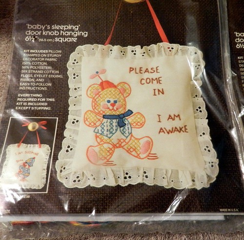 Bucilla Baby Sleeping / Awake Stamped Cross Stitch Two Sided Door Hanger GET TWO - Picture 2 of 7