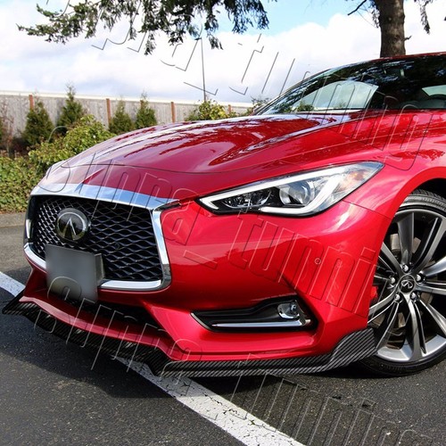 Carbon For 17-22 Infiniti Q60 Coupe V-Sty Front Bumper Lip +Side Skirt Splitters - Picture 4 of 9