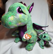 Ty Beanie Boos Cinder Green Dragon Large 16" size NMT & 7" Mini Cinder no tag