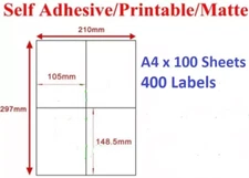 A4 Self Adhesive Labels Full Page Cut No Borders Address Sticker 4 Per Sheet