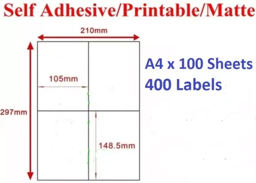 A4 Self Adhesive Labels Full Page Cut No Borders Address Sticker 4 Per Sheet