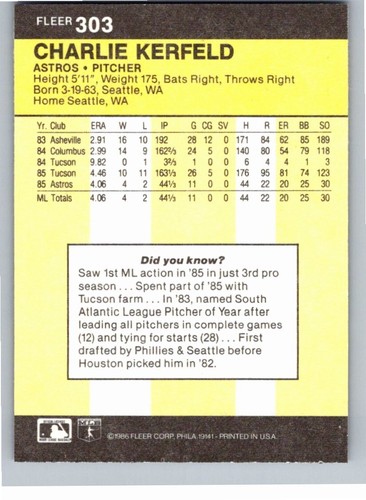 1986 Fleer Baseball Complete Your Set You Pick Choose #166 - 330 - Picture 233 of 287