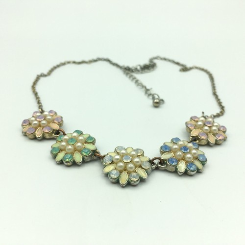 Floral Link Necklace Silver Tone, Pastel & Pearlcore Party Retro Spring Festival - Picture 4 of 12