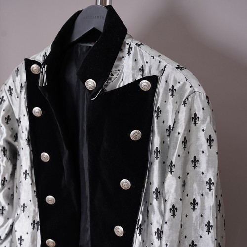 Raven Mens Gothic Pirate Jacket Coat Large Brocade Black & Silver Steampunk sdl - Picture 9 of 23