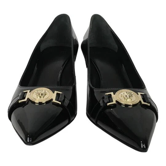 Versace Women&#039;s Gold Low Shoes Patent Leather Black Sz 41 |