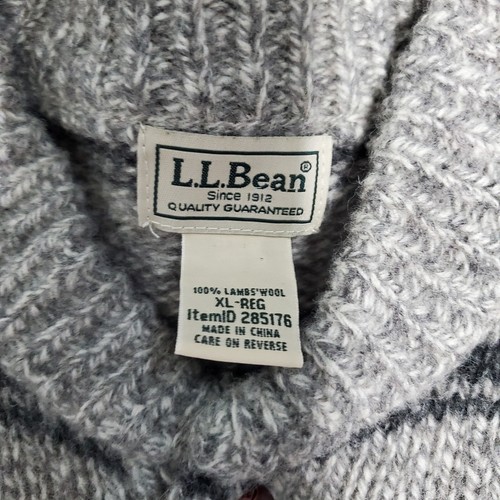 LL BEAN Men's Striped Oatmeal Lambswool Wool Henley Sweater XL 285176 VTG - Picture 5 of 13