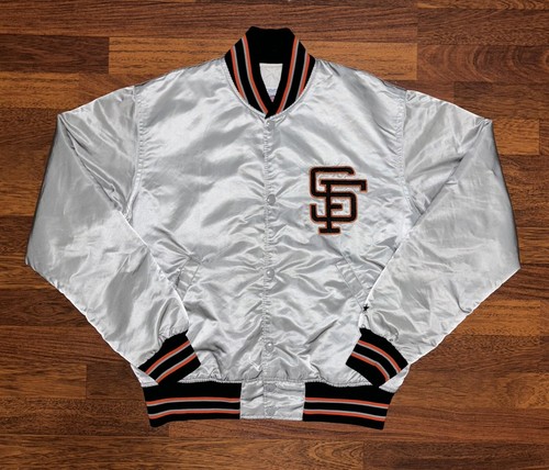 VTG STARTER SAN FRANCISCO GIANTS MEDIUM SATIN JACKET MLB USA 90s SILVER ~RARE~