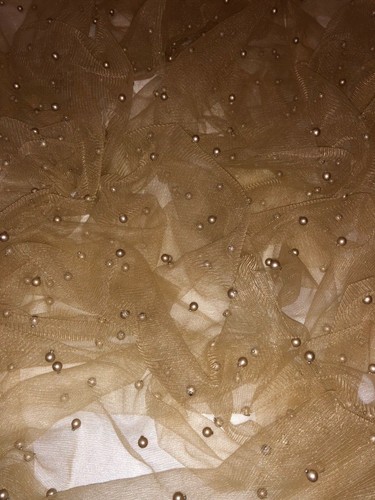 ELEGANT SOFT PEARL BEADED BRIDAL LACE FABRIC TULLE NET 60” WIDE DRESS SCARVES - Picture 21 of 65