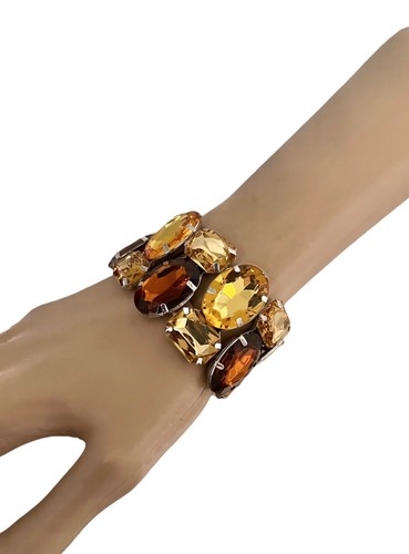 1.5" Wide Casual Everyday Brown Acrylic crystals Stretchable Bangle Bracelet - Picture 2 of 4