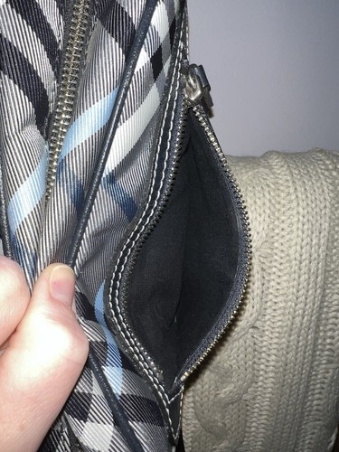 BURBERRY Nova Check Blue Label Shoulder/ Crossbody Bag Nylon Blue Silver - Picture 8 of 12