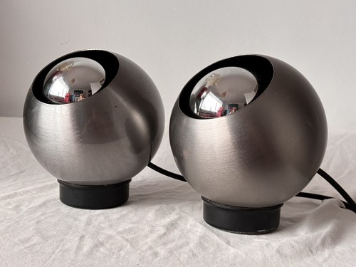 Space Age Magnetic Brushed Steel Eyeball Lamps Desktop Or Wall 1970 60s - Picture 4 of 22