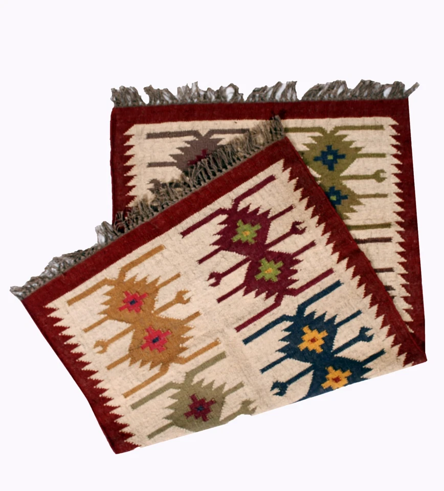 Wool Jute Reversible Rug Handwoven Kilim Area Floor Carpets 3x5 ft Kicthen Runne - Image 3 of 4