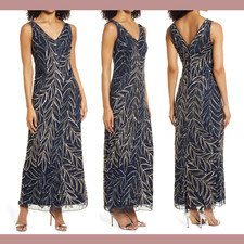 NEW Pisarro Nights 16 Beaded Column Gown in Navy Blue G866