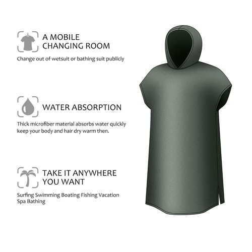 Hooded Poncho Towel Changing Robe Adult Beach Towel Surf Swiming US - Picture 3 of 30