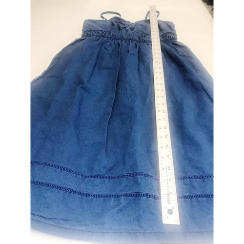J Crew Dress Women Petite 8 Medium Blue Linen Cotton Chambray Empire Embroidered - Picture 10 of 11