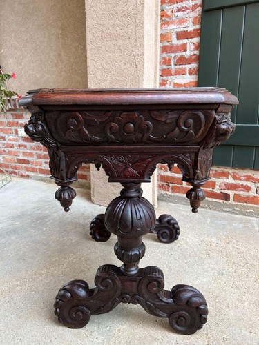 Antique Petite English Sofa Table Library Desk Renaissance Carved Oak Gothic - Picture 5 of 20