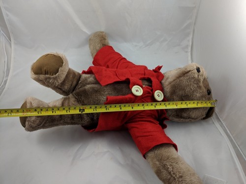 Chaqueta de peluche vintage de peluche de 18 pulgadas con botones rojos Paddington animal de peluche - Imagen 8 de 8