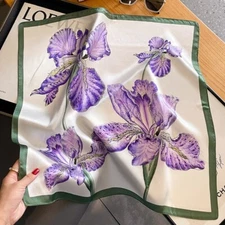 100% Silk 21" Square Scarf Women Kerchief Bandana Neckerchief Wrap Purple Flower