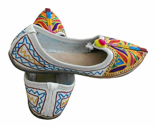 Women Shoes Leather Size US 6 Handmade Indian Oxford Jutties Mojaries Flat White - 第 5/6 張圖片