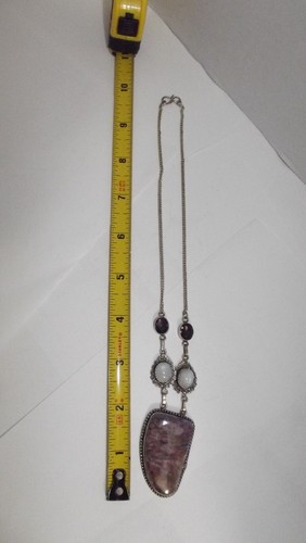17" Handmade 925 Sterling Silver Natural Opal & Amethyst Necklace Purple stone - Picture 16 of 17