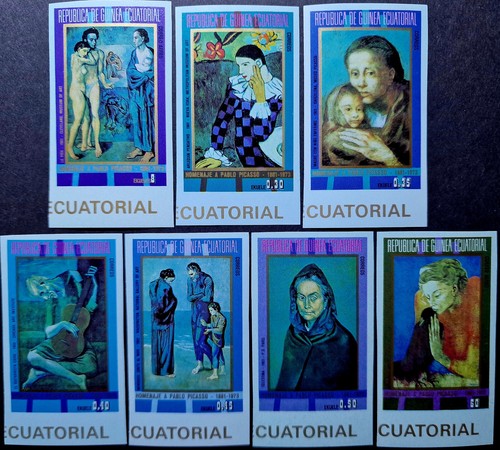 Guinea 1973 imperf MNH Picasso Art Paintings Margin 7 Stamps Full Set - Picture 1 of 11