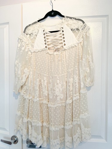 Mini Vestido de Encaje Amanecer SPELL & THE GYPSY COLLECTIVE Marfil Talla Pequeña EE. UU. 2-8. RARO! - Imagen 7 de 9