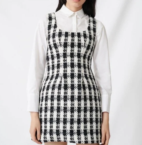 Maje Womens Mini Dress Rocky Tweed Sleeveless Black/White Size US 8 Medium - Picture 2 of 11