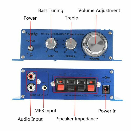 Mini 180W + 180W 2CH 12V Pequeño Audio Estéreo Alta Potencia Amplificador Coche para CD MP3 - Imagen 3 de 8