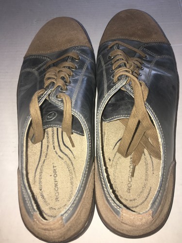 Rockport Leather Sneakers Nubuck Cap Toe Blue/ Tan Shoes Men's Sz 11.5 Casual - Picture 6 of 8