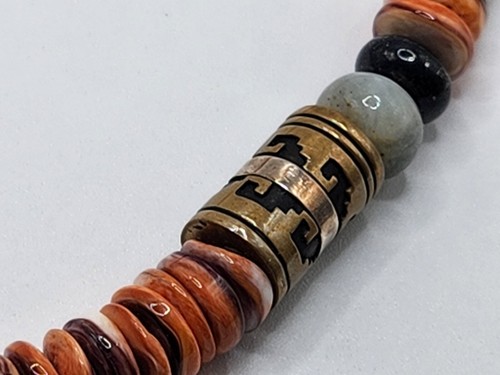 Native 21" Navajo TOMMY SINGER Coral Multi-Stone Sterling Gold Overlay Necklace - Picture 6 of 7
