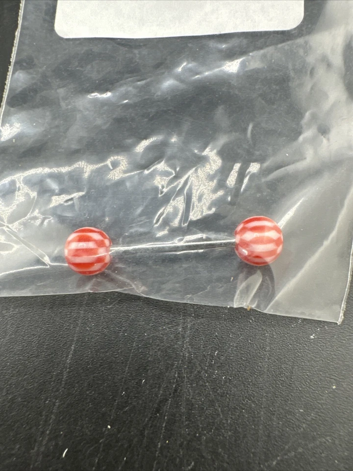 💥 Juego de 10 bolas de barra de diseño de rayas anillos de lengua acrílicos 14G colores #1 Foto 2 de 4
