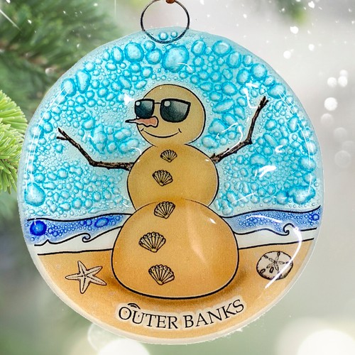Äußere Ufer Schneemann Christbaumschmuck - Kunst Glas Lichtfänger Karte - Bild 4 von 5