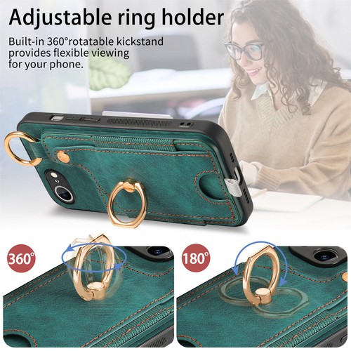 Ring Kickstand PU Leather Shockproof Rugged Wallet Phone Case For iPhone 16e NEW - Picture 33 of 74
