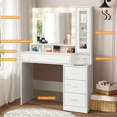 LED Schminktisch Frisiertisch mit 2/5 Schubladen und Steckdosen 1 Schrank Modern - Bild 41 von 67