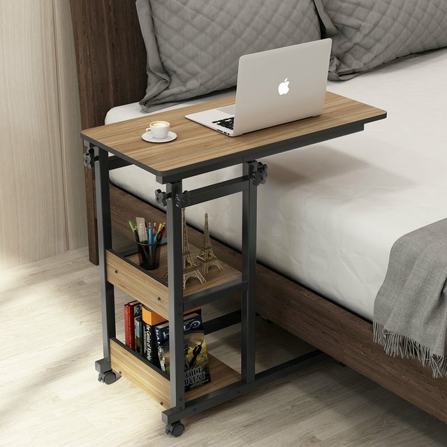 Height Adjule Bedside Table Rolling Cart Space Saving End With Shelves