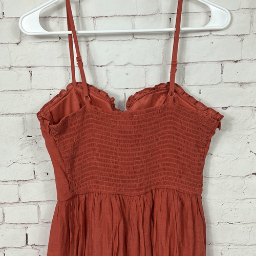 AUW Dress Womens Small Mini Ruffle Smocked Tiered Spaghetti Strap Lined Rust Red - Picture 9 of 11