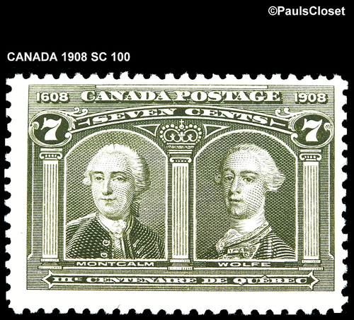 CANADA 1908 SC 100 GENERALS MONTECALM & WOLFE 7¢ OLIVE GREEN MNH OG F/VF - Picture 1 of 2