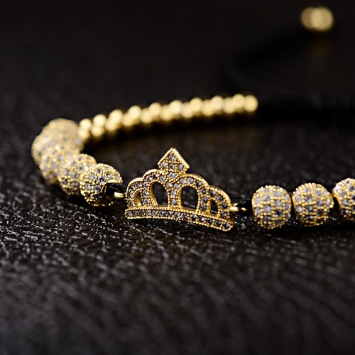 Luxury Men's Micro Pave CZ Ball Crown Charm Bracelet Copper Bead Bracelets Gift - Picture 72 of 78