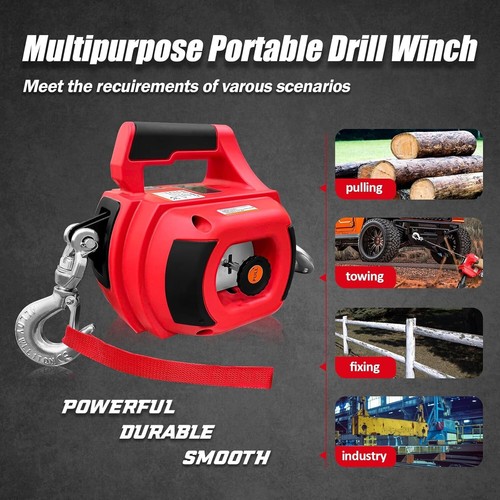 Drill Powered Portable Winch 1000LBS Drill Winch with 40FT Alloy Steel Wire Rope - Picture 6 of 6