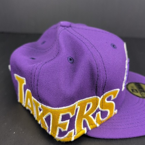 NEW ERA 59FIFTY 5950 FITTED HAT LA LOS ANGELES LAKERS CAP SIZE 7-3/8 SIDE SCRIPT - Picture 2 of 5