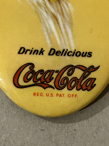 Vintage 1973 Mirror Celluloid Coca Cola Advertising Hand Pocket Hamilton girl 3" - Picture 2 of 5